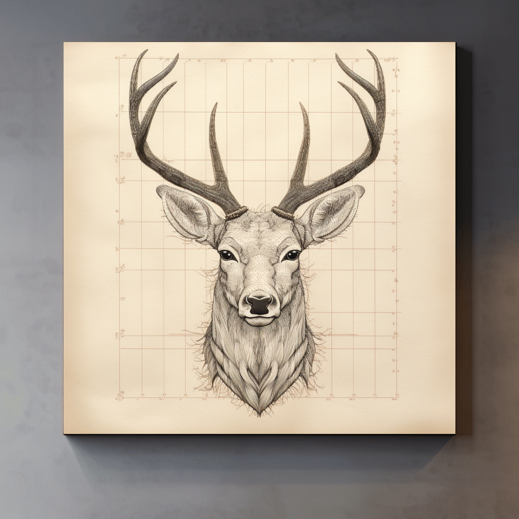 Vintage Deer Head Sketch Illustration - Rustic Wildlife Wall Art
