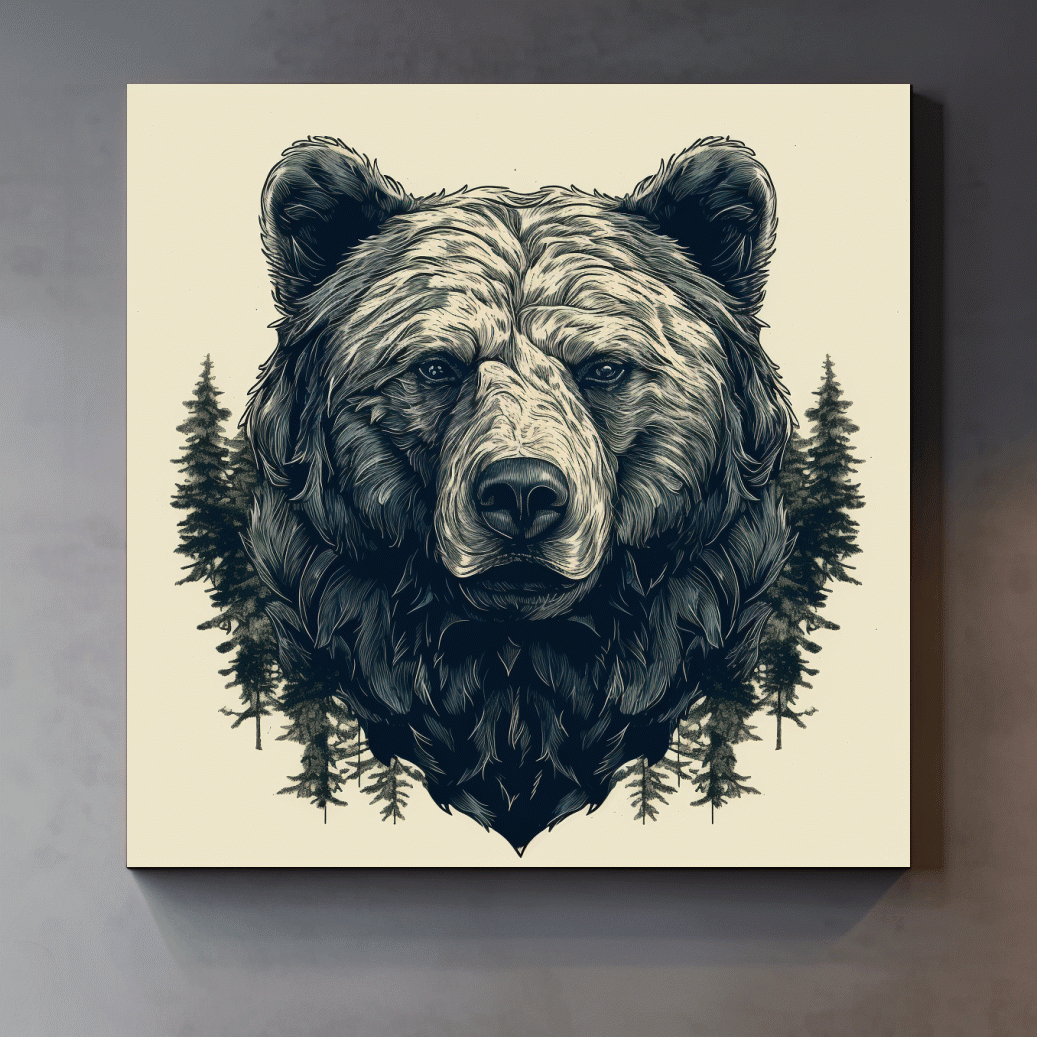 Grizzly Bear Portrait Illustration Artwork - Vintage Wilderness Forest Wall Art
