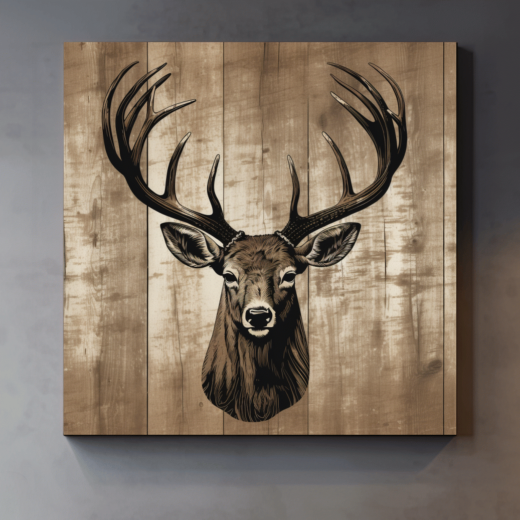 Rustic Stag Head Illustration - Vintage Cabin Lodge Wildlife Wall Art
