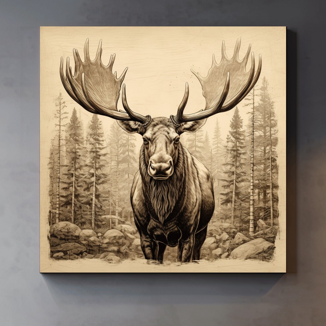 Vintage style sepia drawing of a large moose