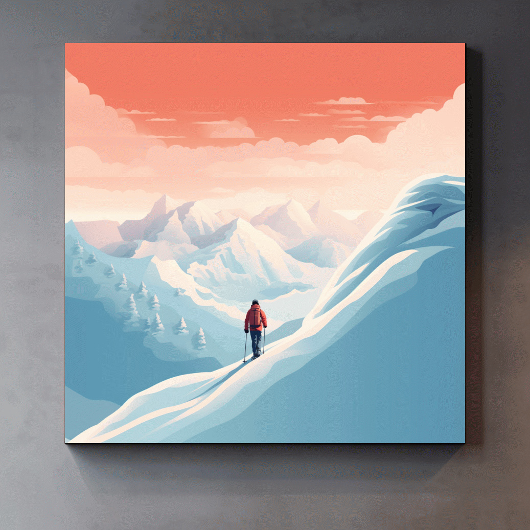 Vector art of a backcountry skier in the mountains