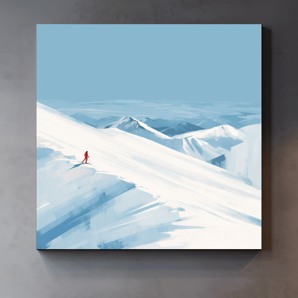 Minimalist Backcountry Skier Painting - Alpine Winter Wall Art