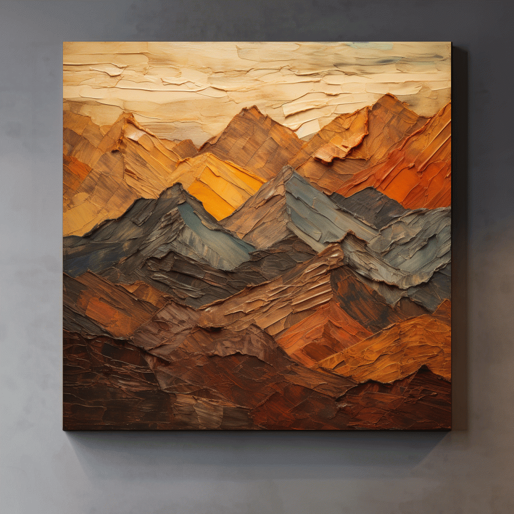 Textured Abstract Mountain Range Painting - Impasto Effect Rustic Landscape Wall Art