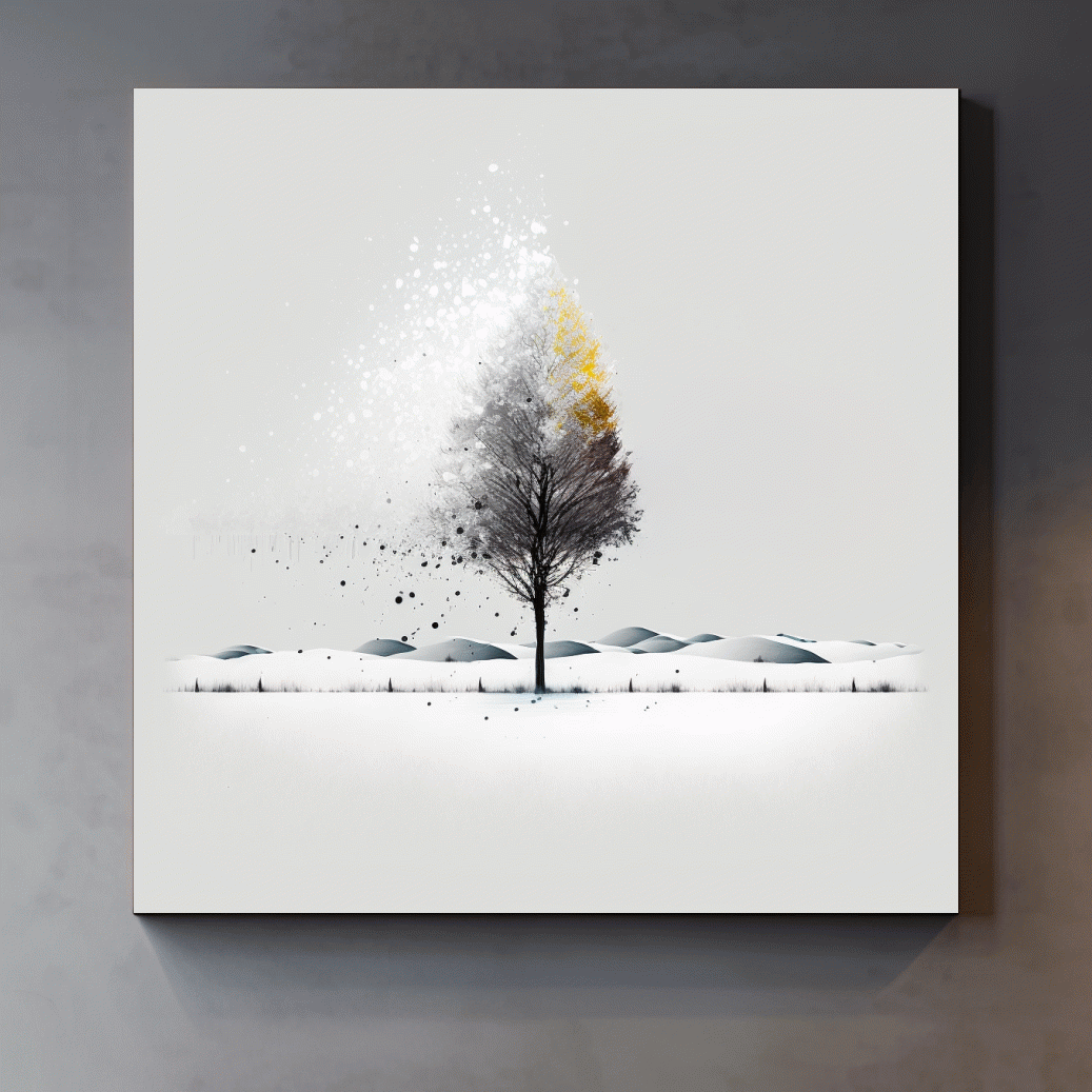 Abstract minimal illustration of a tree in the snow