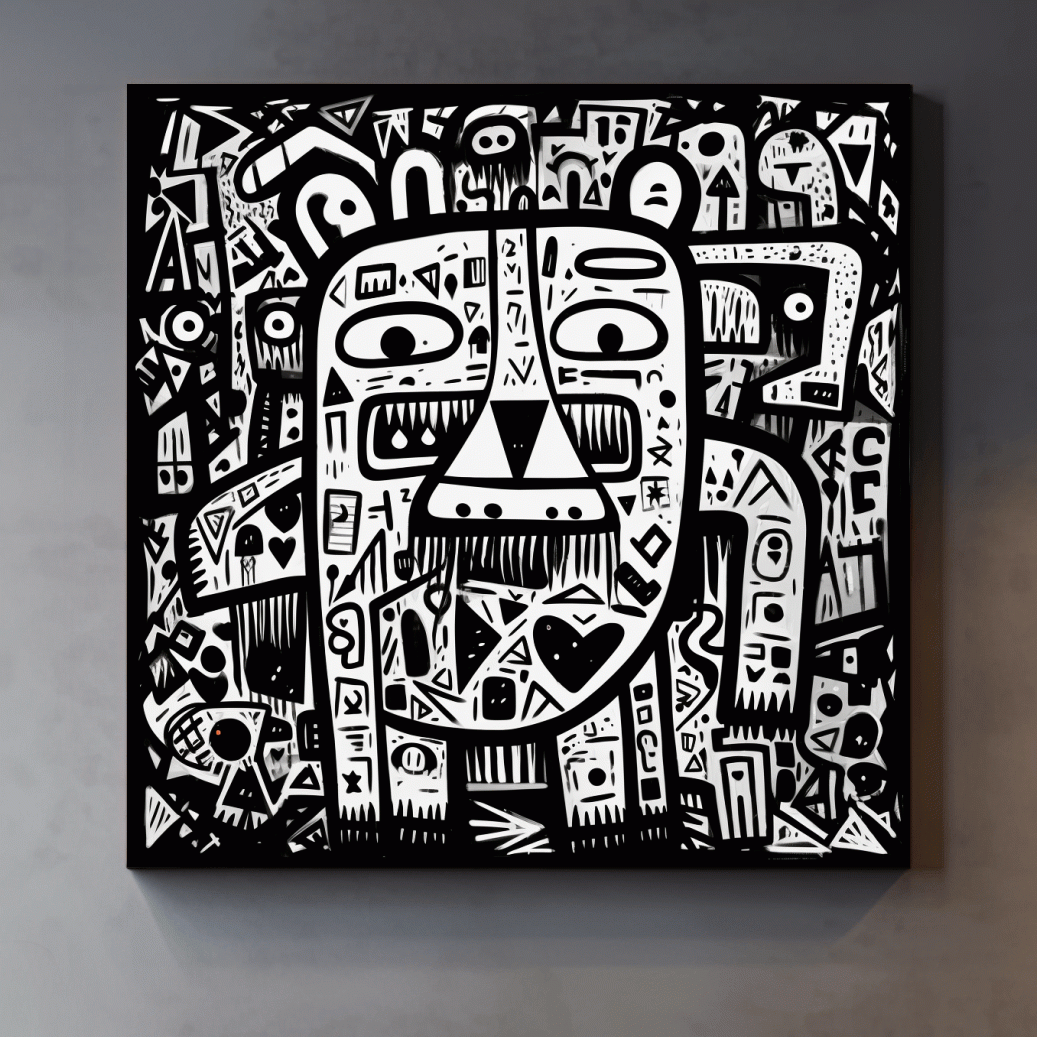 Tribal style doodle illustration of a bear character