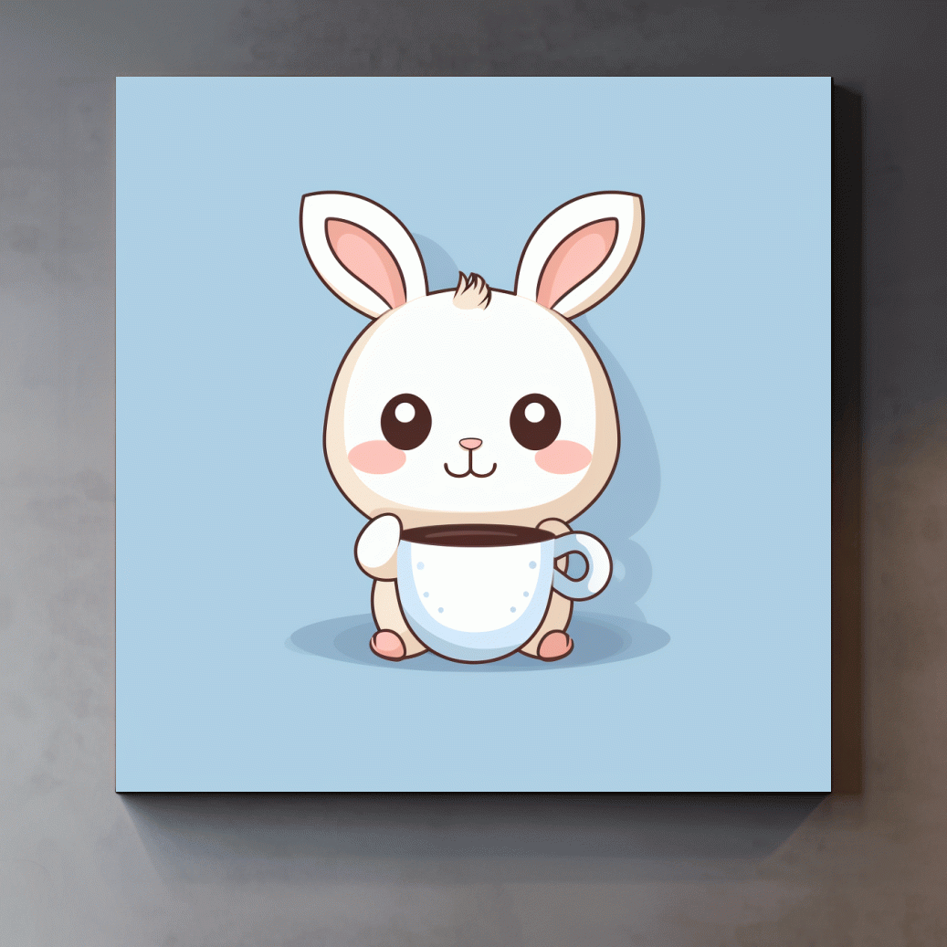 Illustration of a cute cartoon bunny drinking coffee