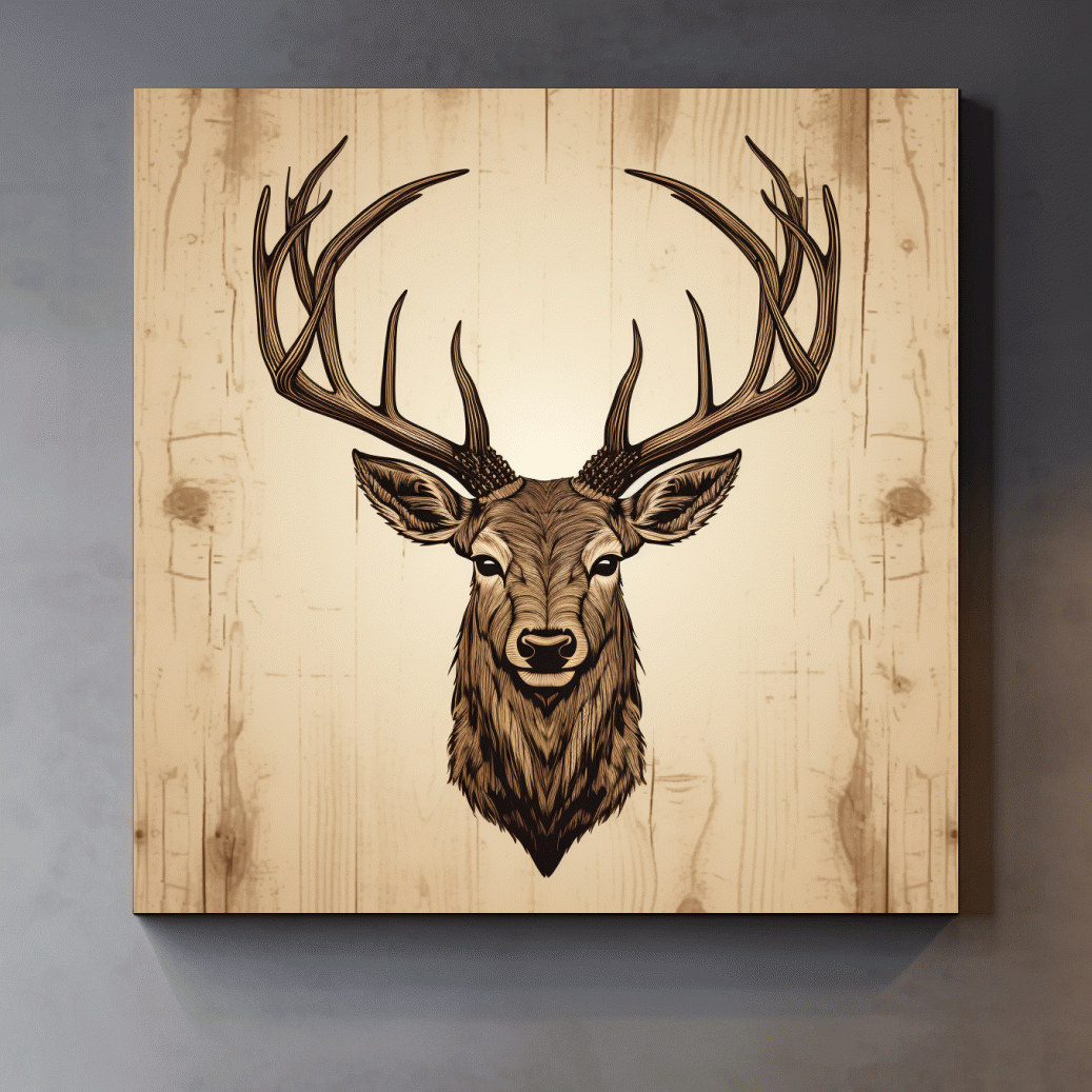 Engraved wood art of deer head