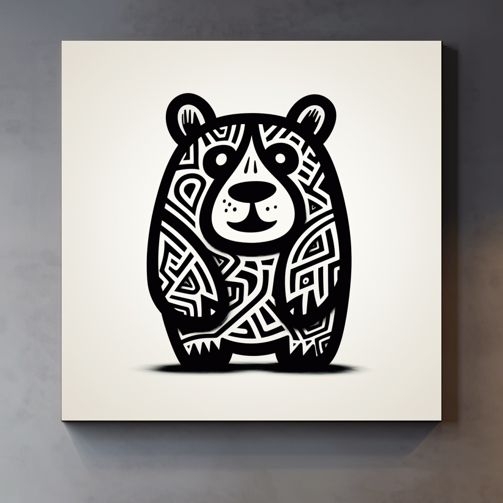Doodle art illustration, outline of a happy cartoon bear