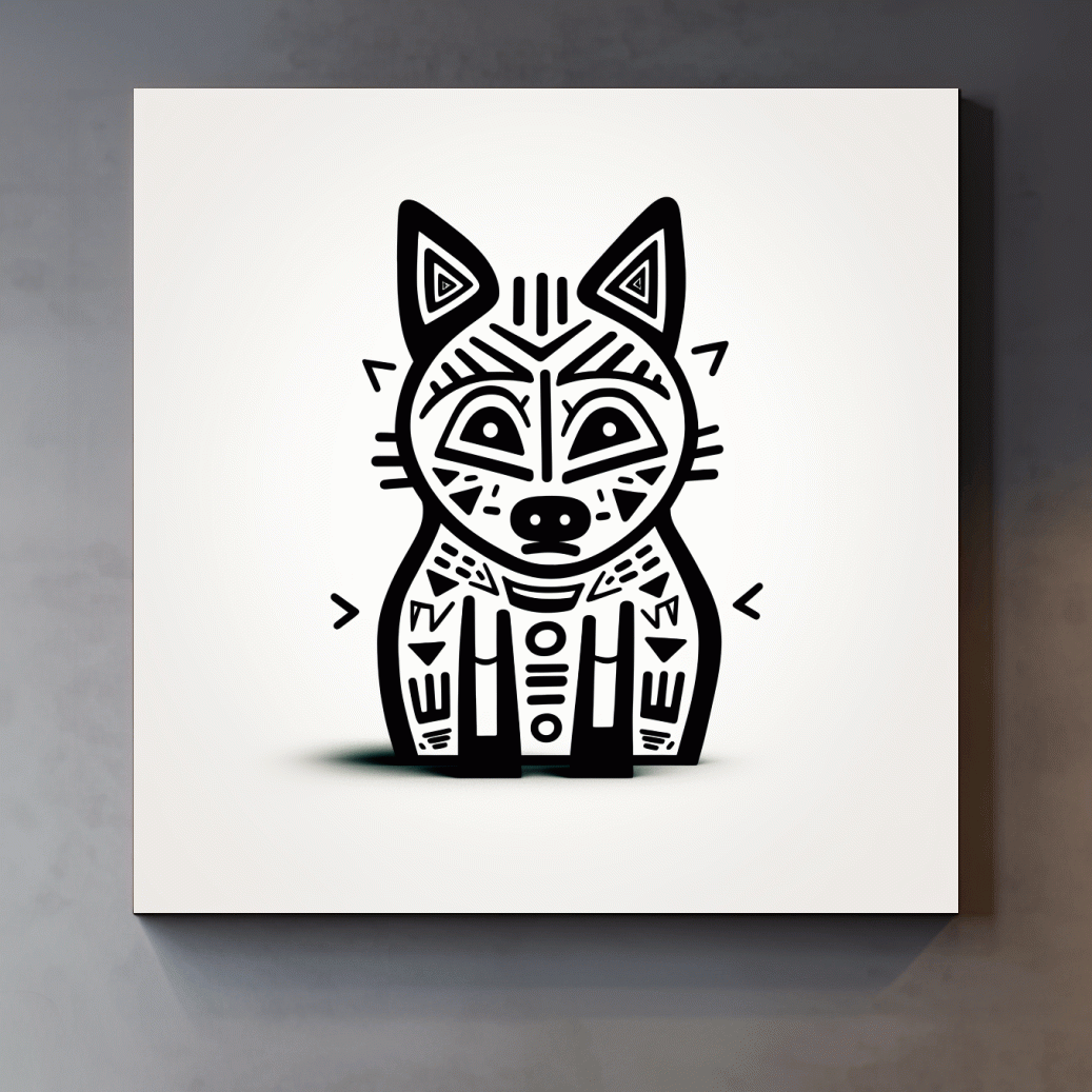 Minimalist Tribal Fox Line Art - Quirky Black And White Animal Wall Art