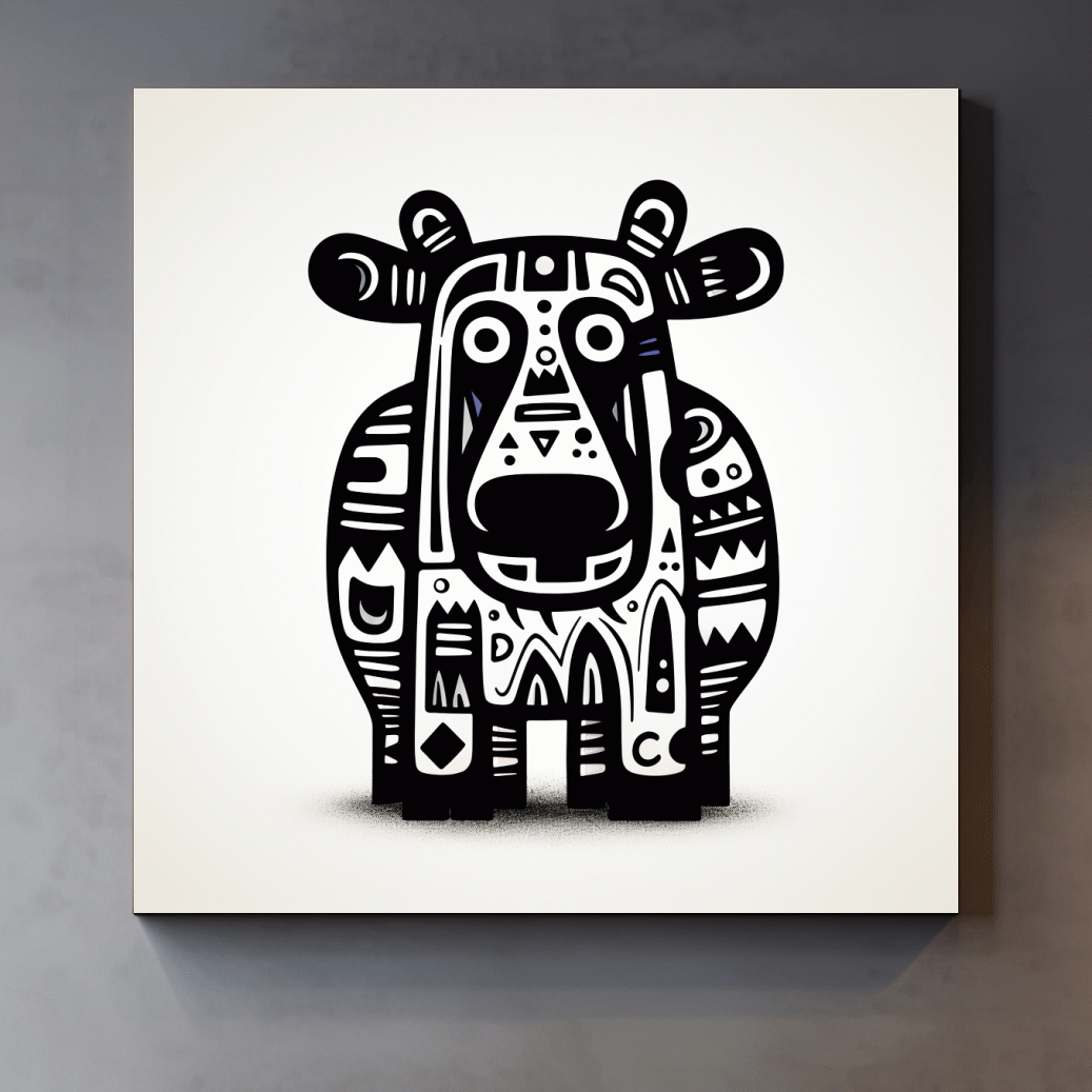 Tribal Folk Art Moose Illustration - Quirky Black And White Wildlife Wall Art