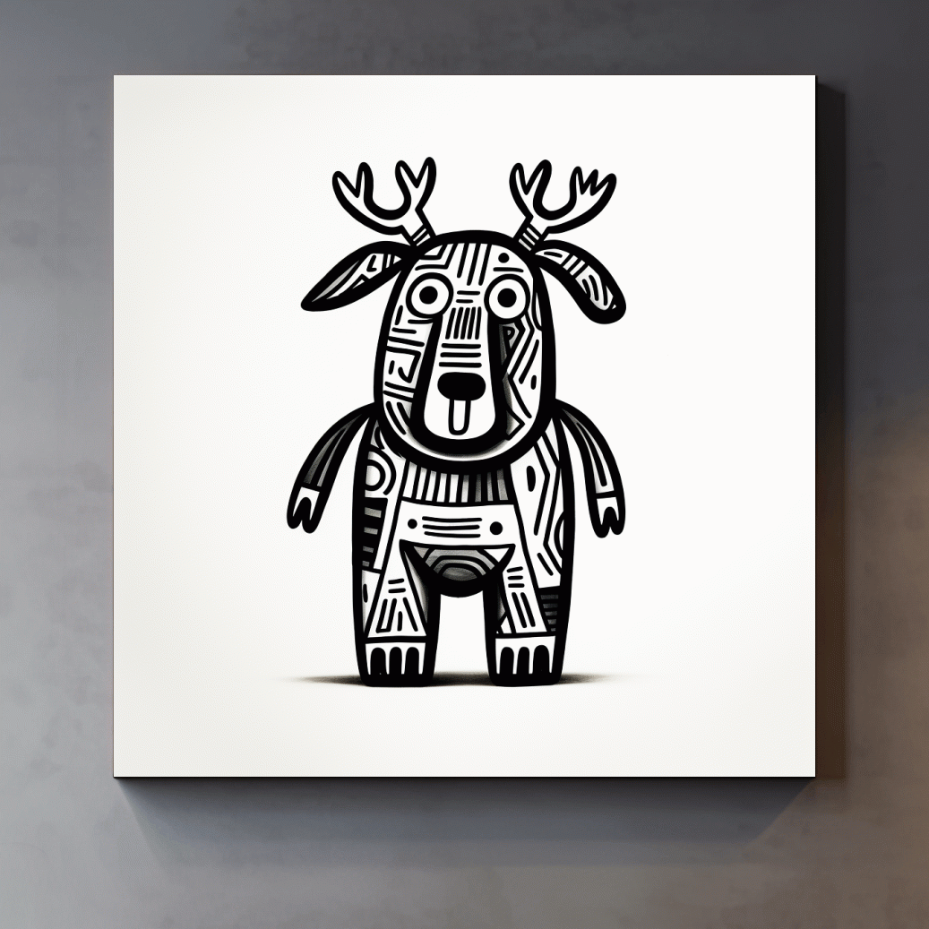 Cartoon deer character, quirky doodle art outline
