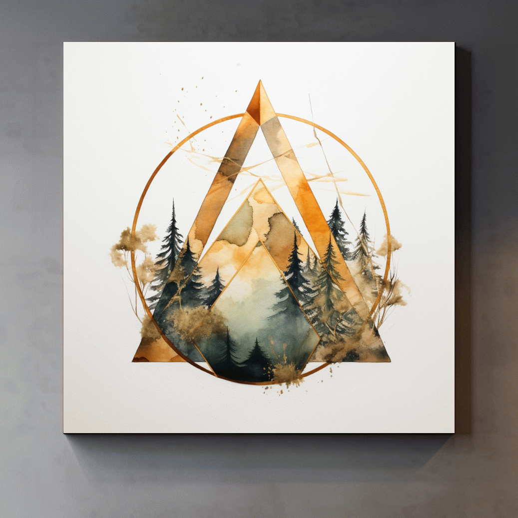 Watercolour forest art, minimal elegant geometric shapes