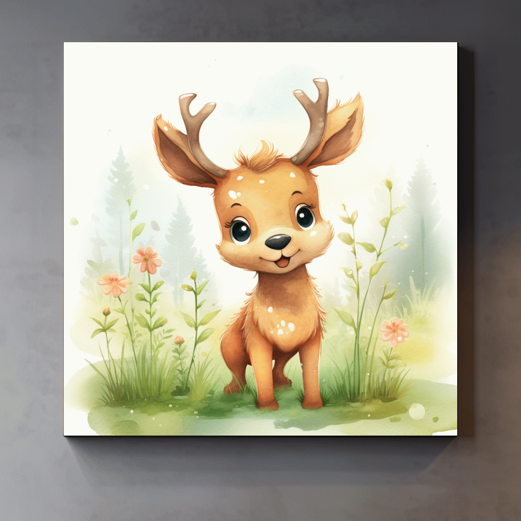 Cute Watercolor Baby Deer Illustration - Woodland Nursery Animal Wall Art