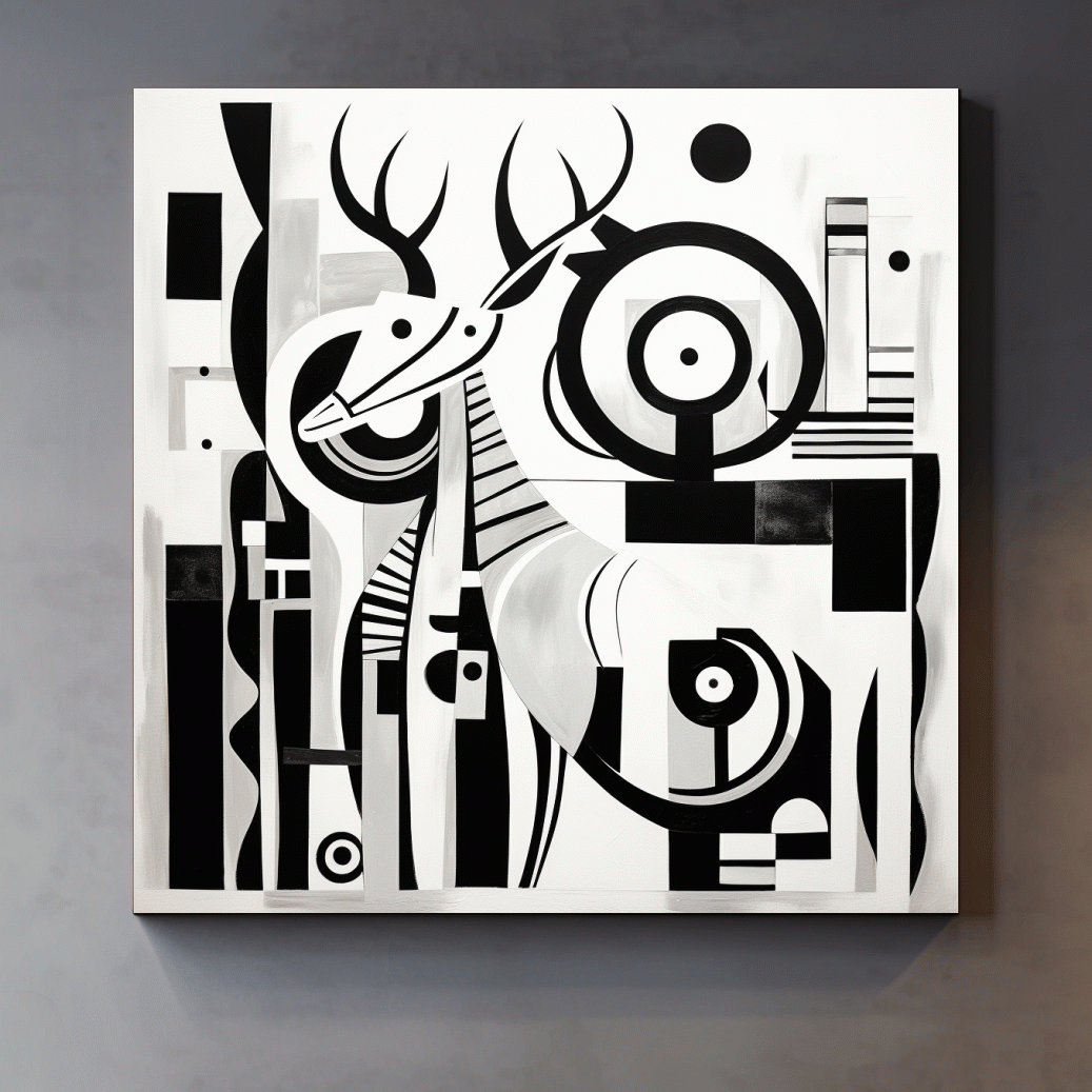 Abstract mid-century style painting of a deer with geometric shapes