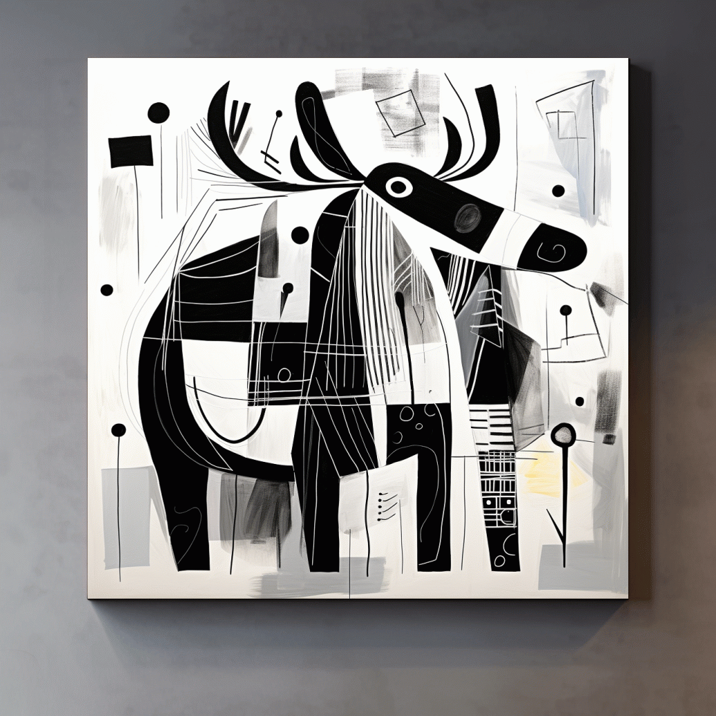 Abstract mid-century style painting of a moose