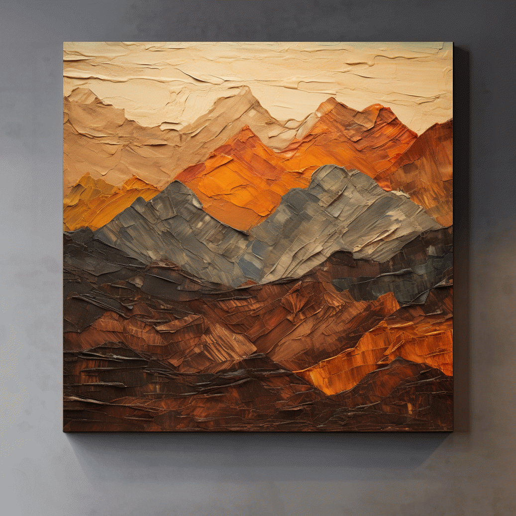 Textured Impasto Mountain Range Print - Rustic Earthy Abstract Wall Art