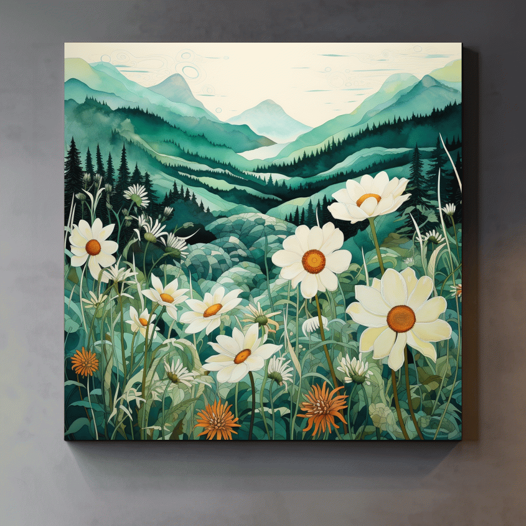 Flowers in the alpine meadows, watercolour illustration