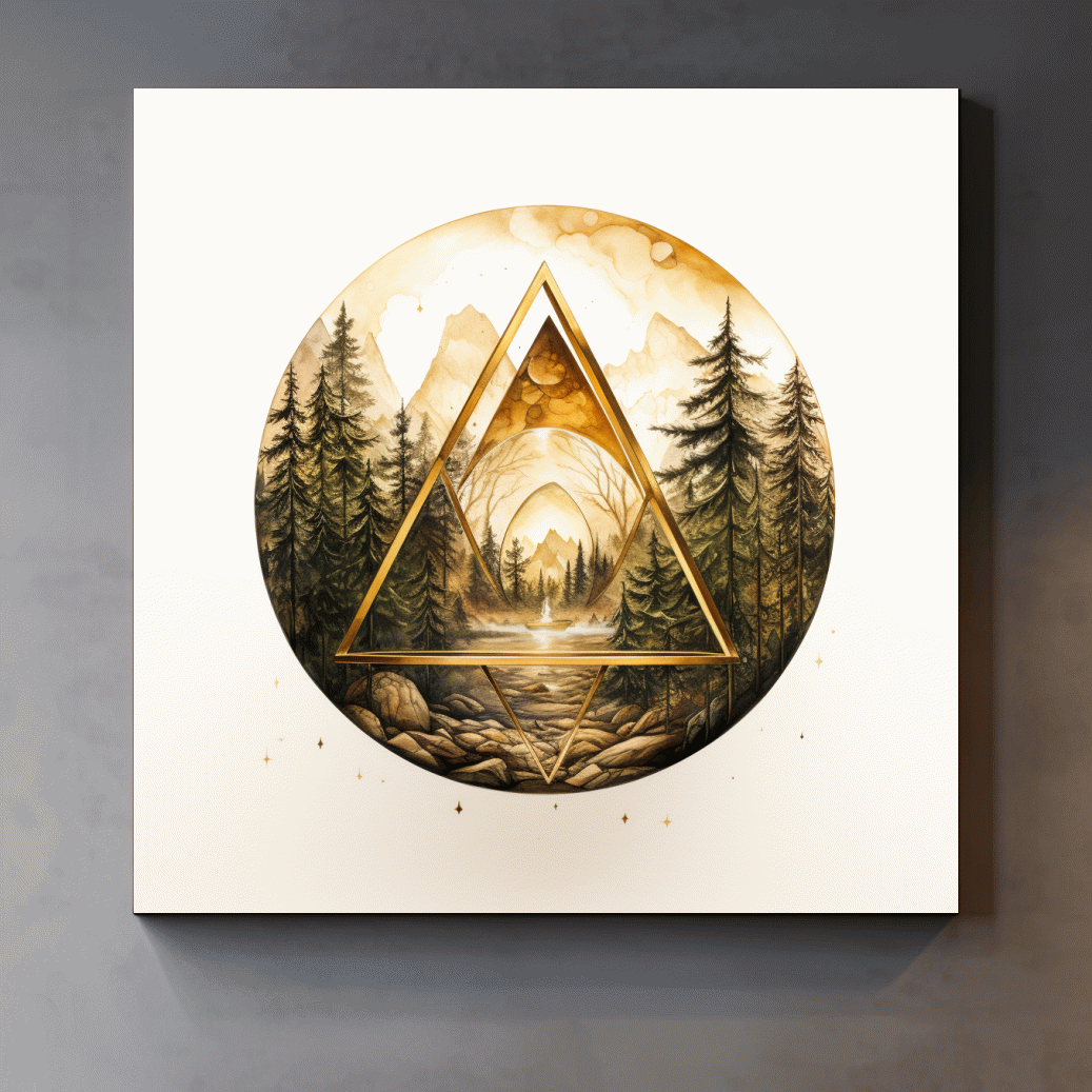 Rustic Mountain Forest Watercolor - Gold Sepia Landscape Wall Art