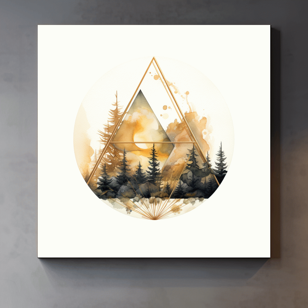 Elegant triangular rustic tree watercolour artwork