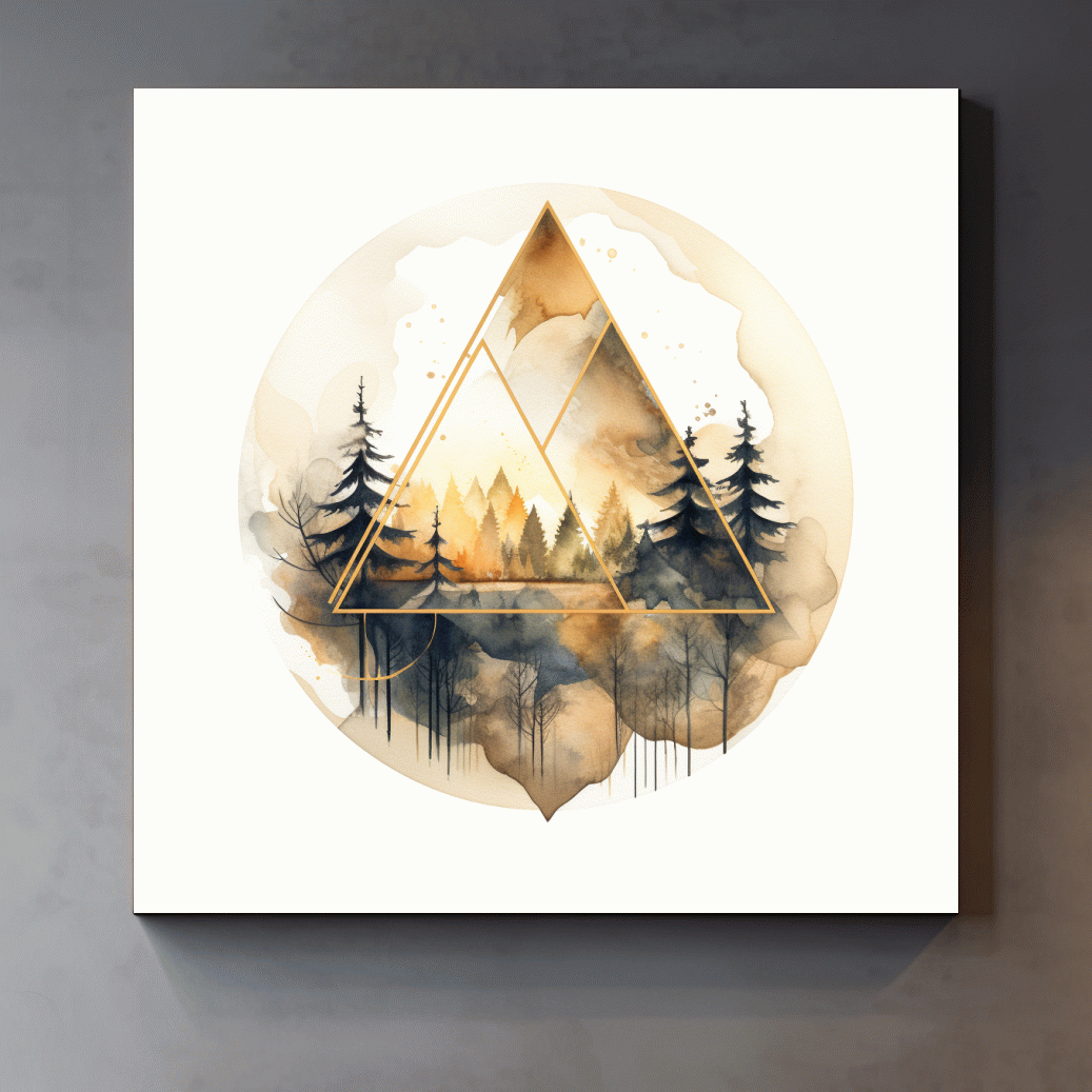 Rustic geometric forest watercolour painting, minimal and elegant