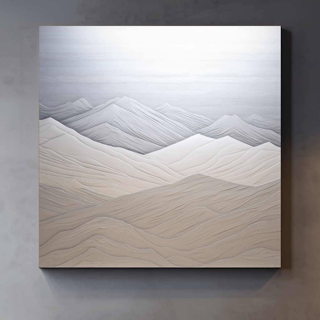 Minimalist Layered Mountain Relief Landscape - Monochrome Artwork
