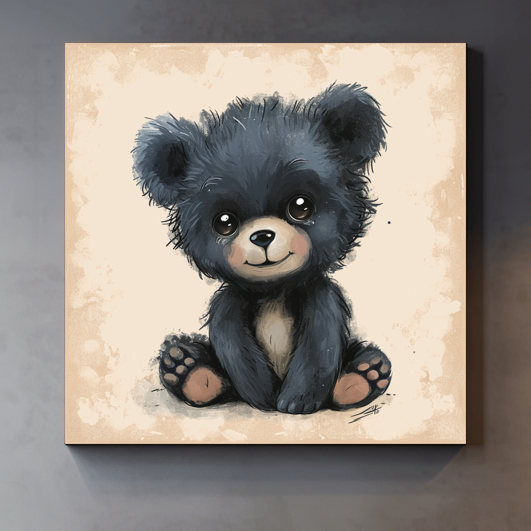Cute Baby Bear Cub Painting - Whimsical Nursery Animal Wall Art