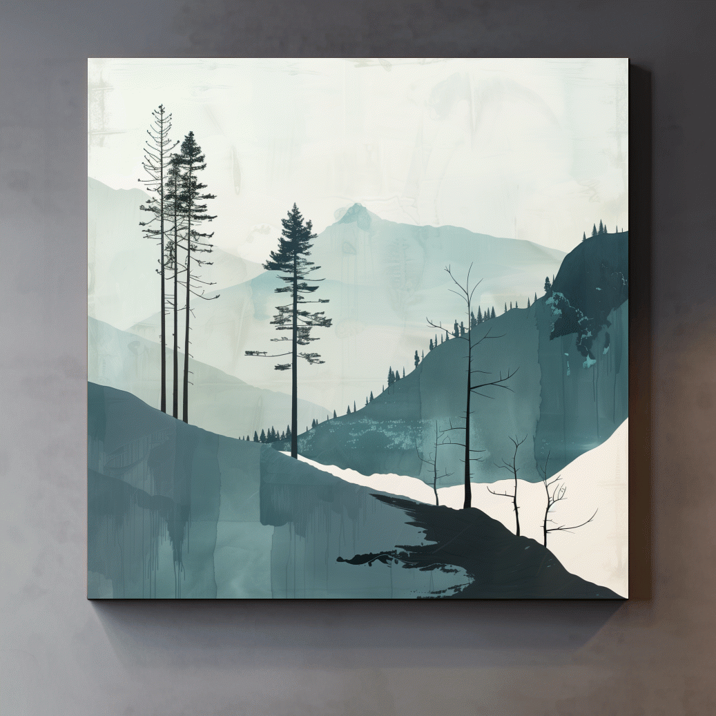 Minimalist Nordic Forest Artwork - Scandinavian Alpine Mountain Wall Art