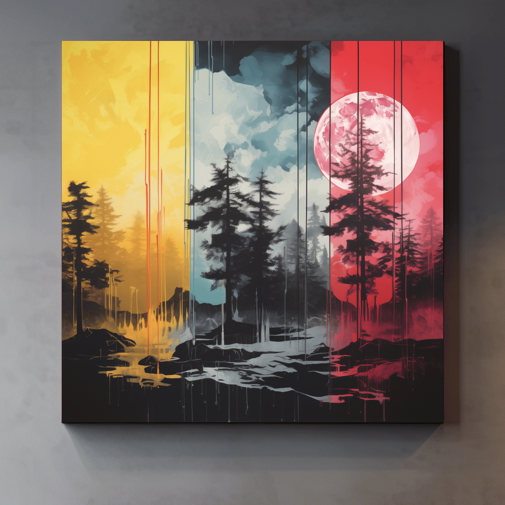 Surreal moonlit forest artwork illustration