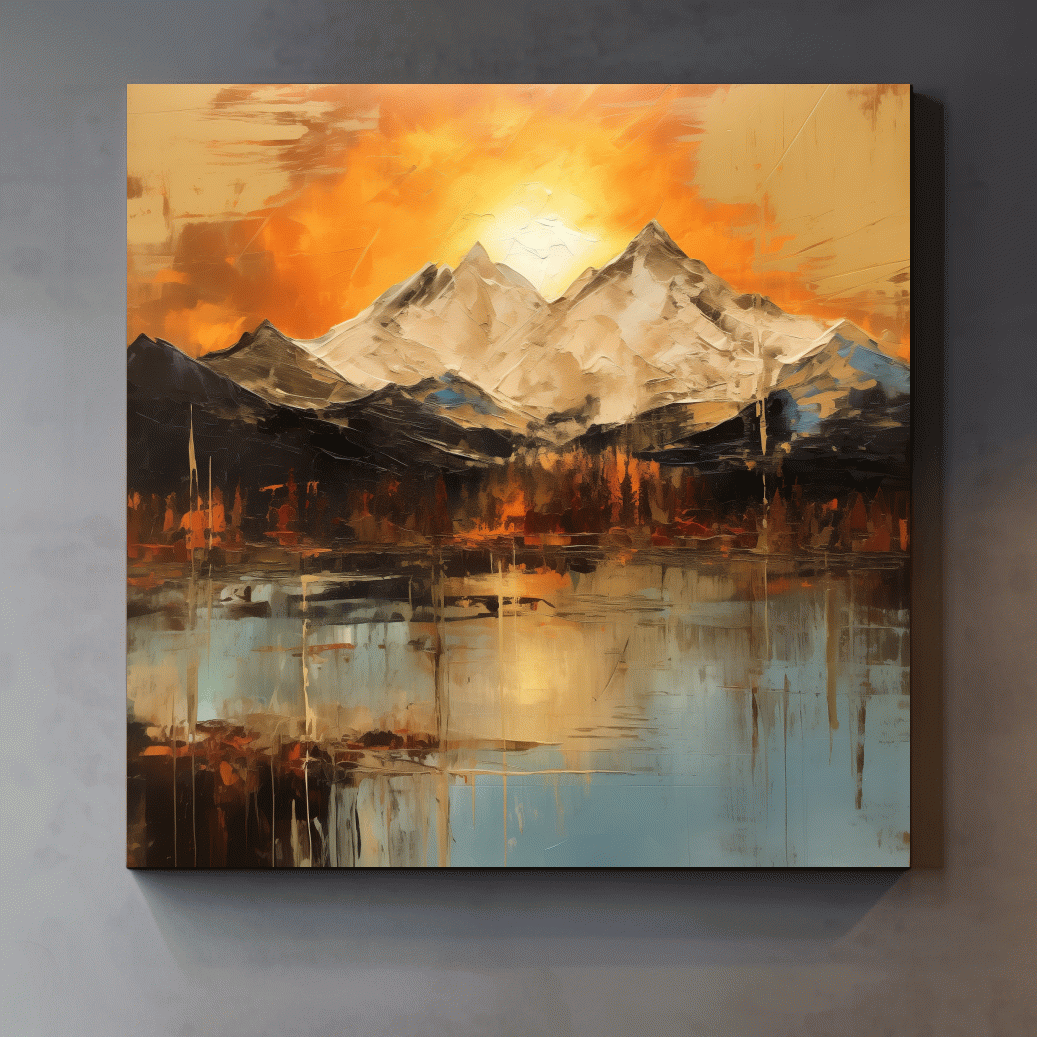 Abstract Mountain Lake Sunset - Textured Effect Alpine Wall Art