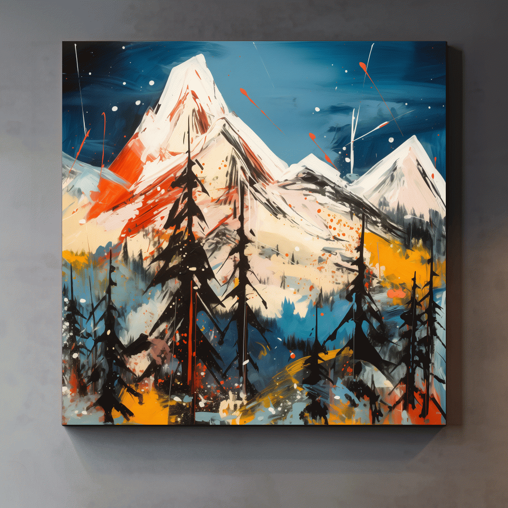 Vibrant Abstract Alpine Mountain Peaks - Bold Contemporary Painting Wall Art