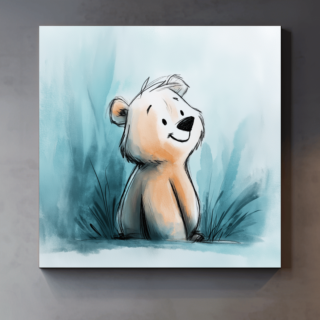 Cute Watercolor Bear Cub Illustration - Whimsical Nursery Animal Wall Art