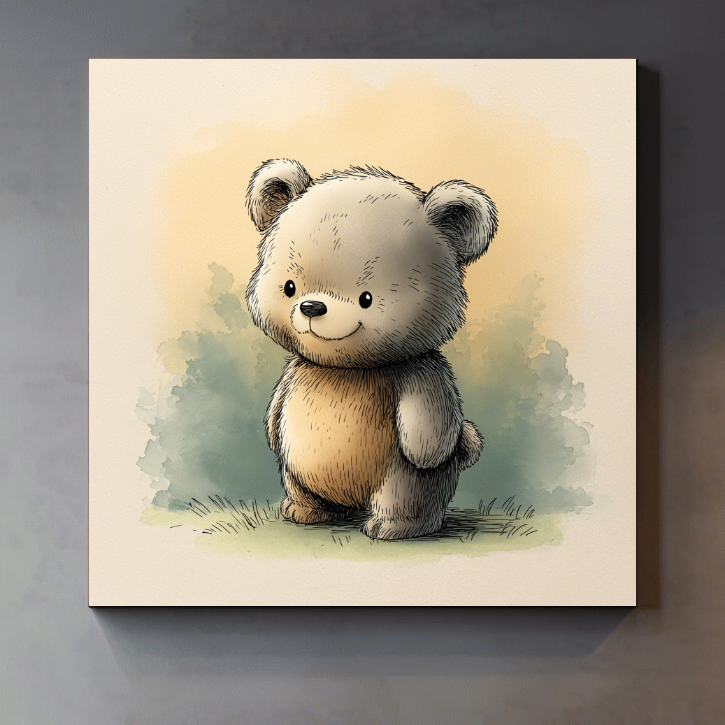 Cute Watercolor Teddy Bear Illustration - Whimsical Nursery Animal Wall Art