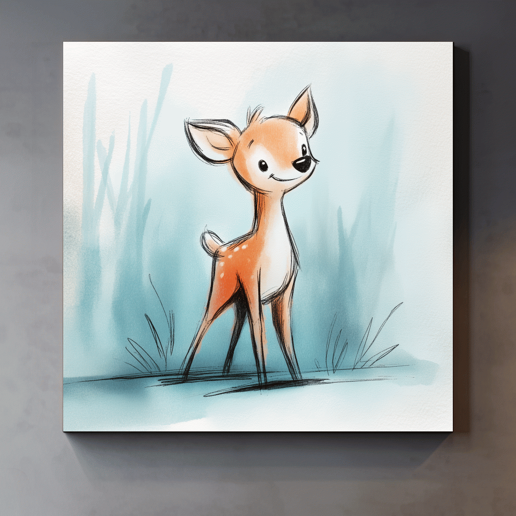 Cute Baby Deer Watercolor Illustration - Whimsical Woodland Nursery Wall Art