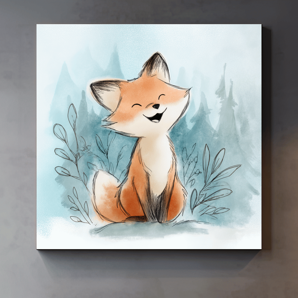 Whimsical Watercolor Fox Cub Illustration - Cute Woodland Nursery Wall Art