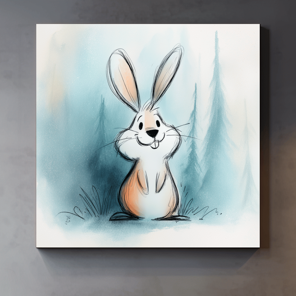 Cute Watercolor Bunny Illustration - Whimsical Woodland Nursery Wall Art