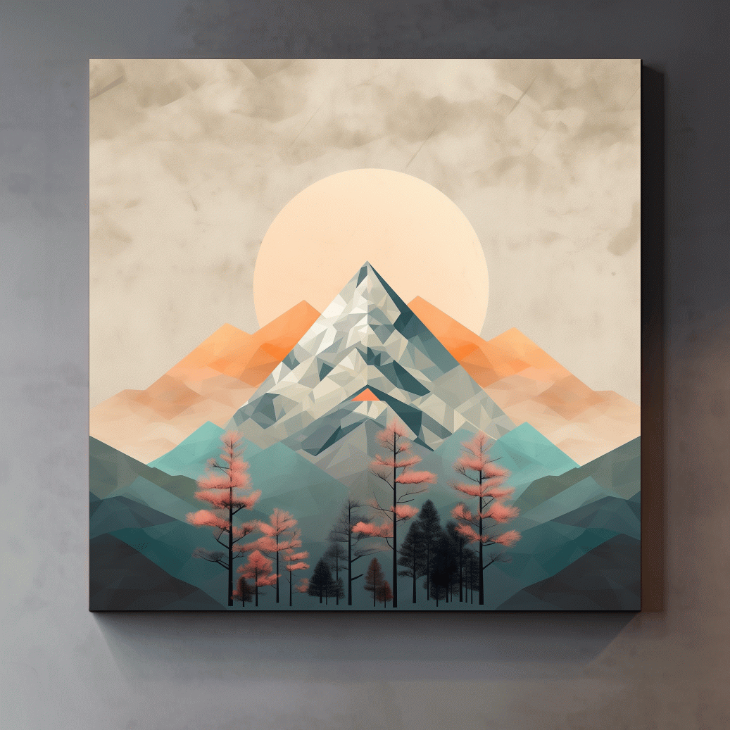 Minimalist Alpine Mountain Sunrise Artwork - Modern Landscape Wall Art