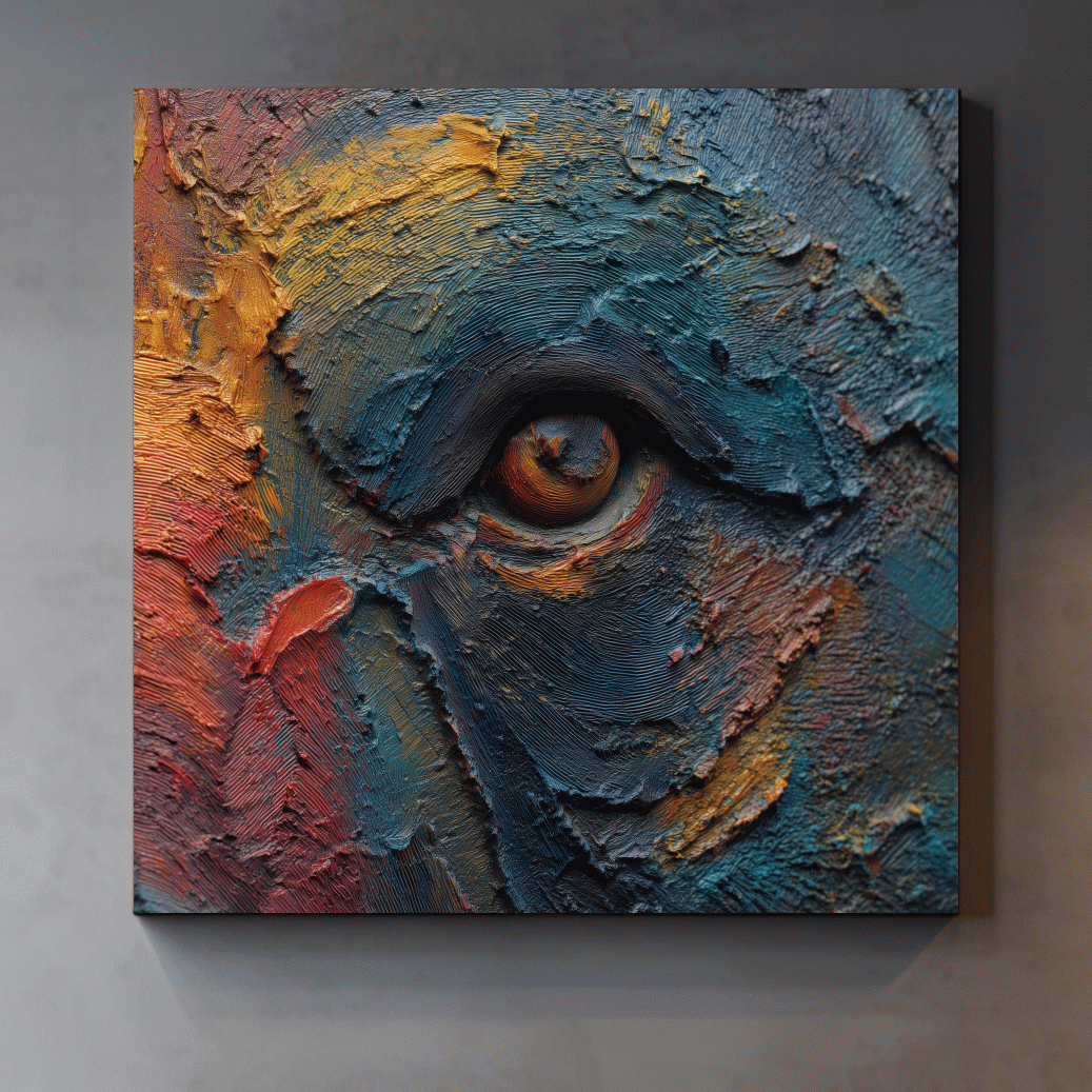 Abstract Bear Eye Impasto Style Artwork - Bold Colorful Wildlife Wall Art