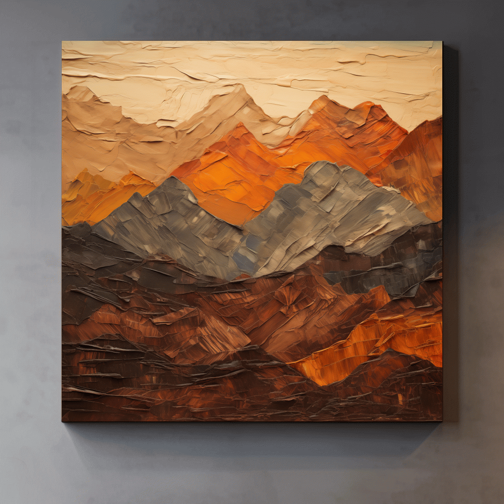 Textured Impasto Style Mountain Range - Rustic Earthy Abstract Wall Art
