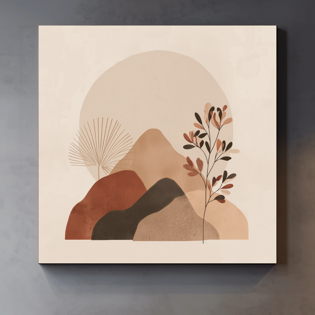 Boho Abstract Mountain Silhouette - Neutral Terracotta Botanical Wall Art