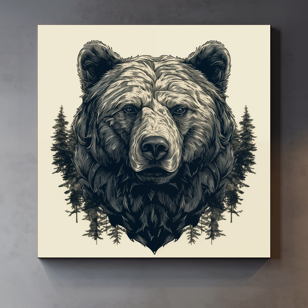 Grizzly Bear Portrait Illustration Artwork - Vintage Wilderness Forest Wall Art