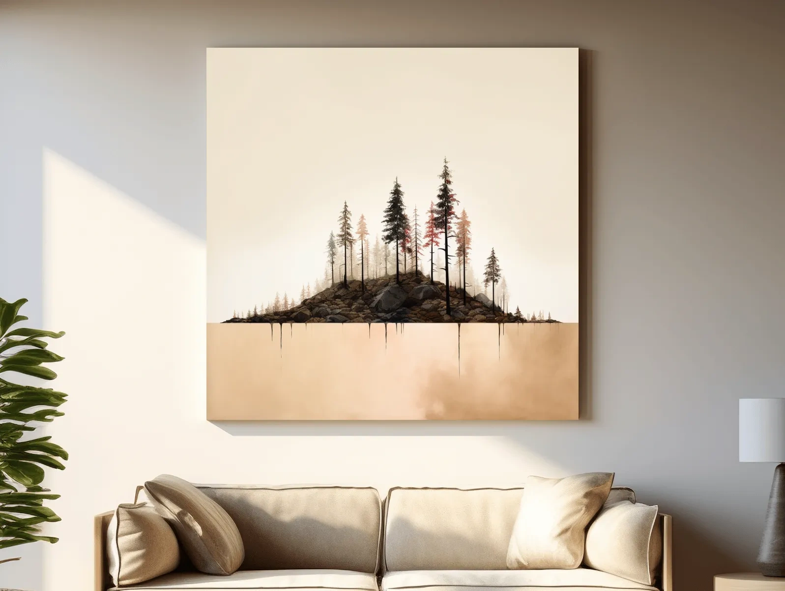 Minimalist Pine Forest Lake Illustration - Scandinavian Landscape Artwork