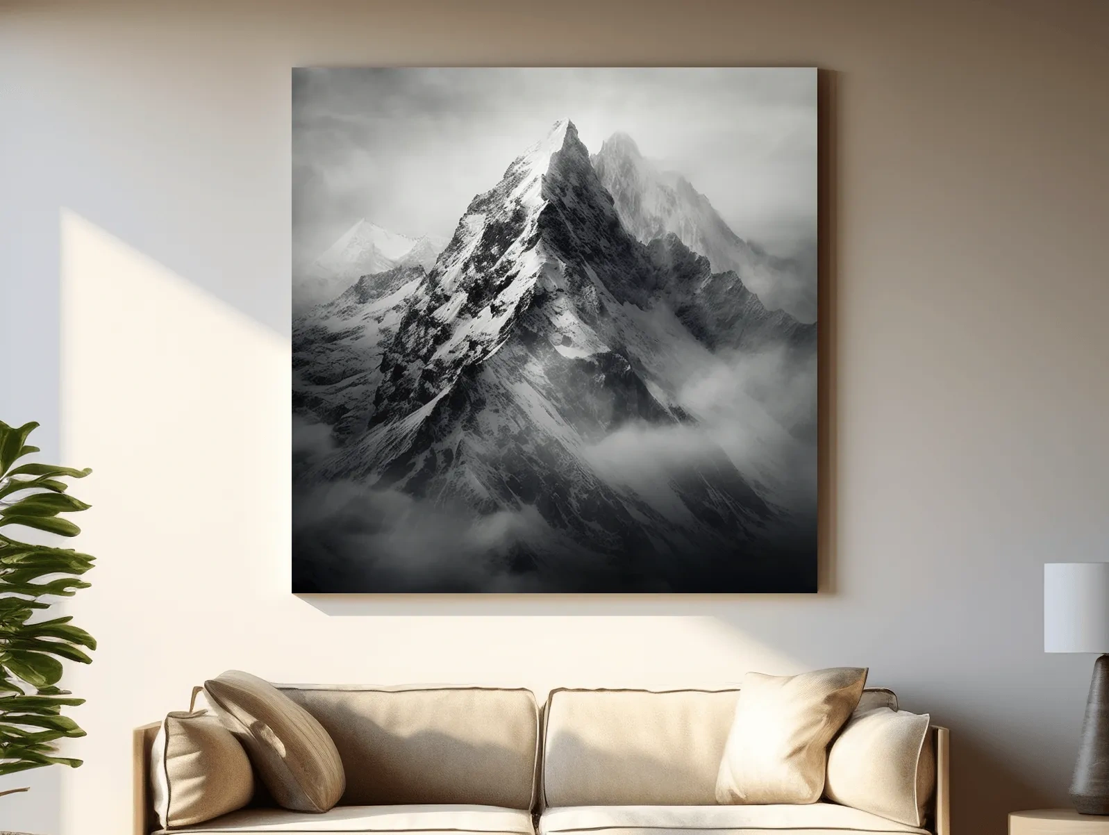 Moody Monochrome Snowcapped Mountain Peaks - Photographic Alpine Wall Art