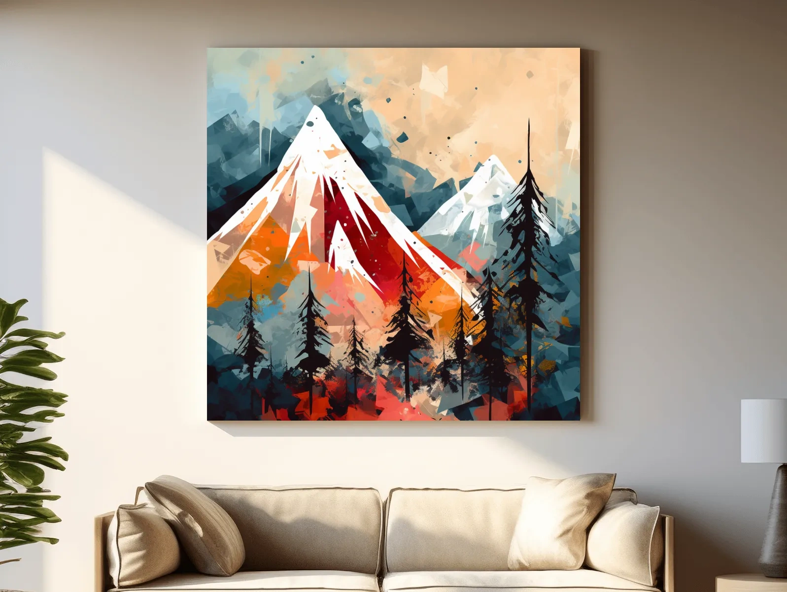 Rustic Abstract Mountain Peaks And Pine Forest - Landscape Wall Art
