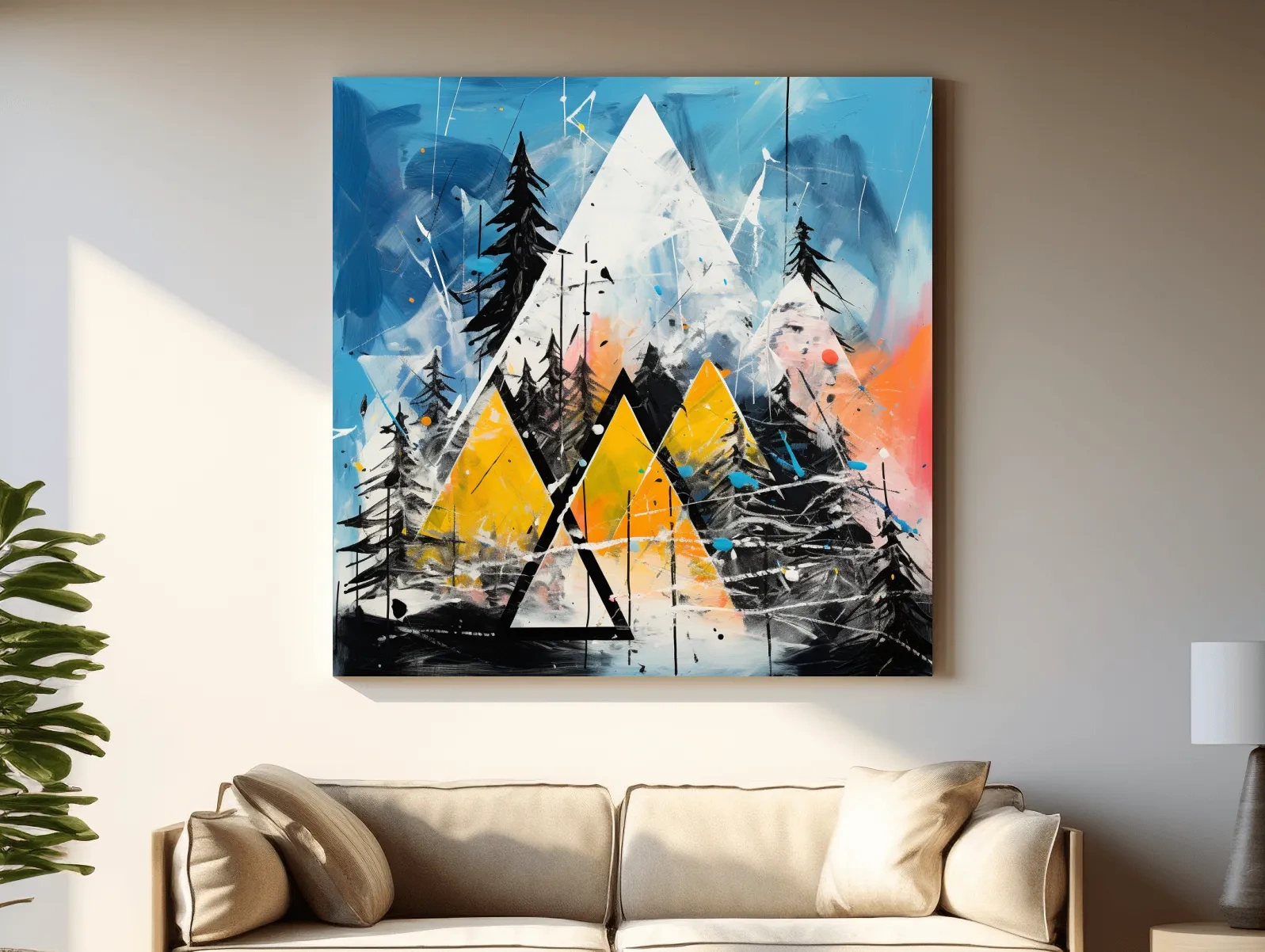 Abstract Geometric Mountain Peaks - Vibrant Colorful Forest Wall Art