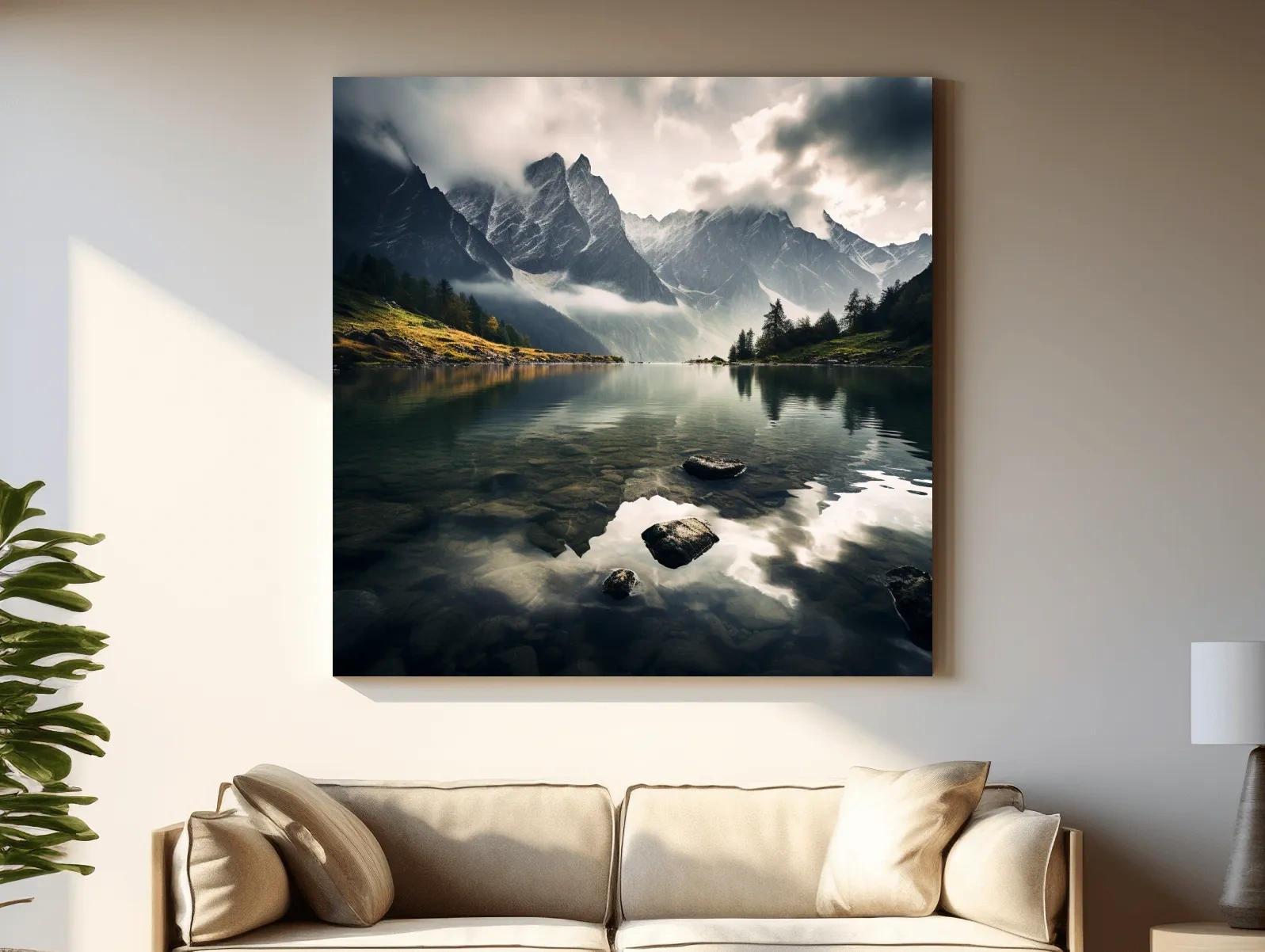 Moody Alpine Lake Reflection Photograph - Dramatic Landscape Wall Art