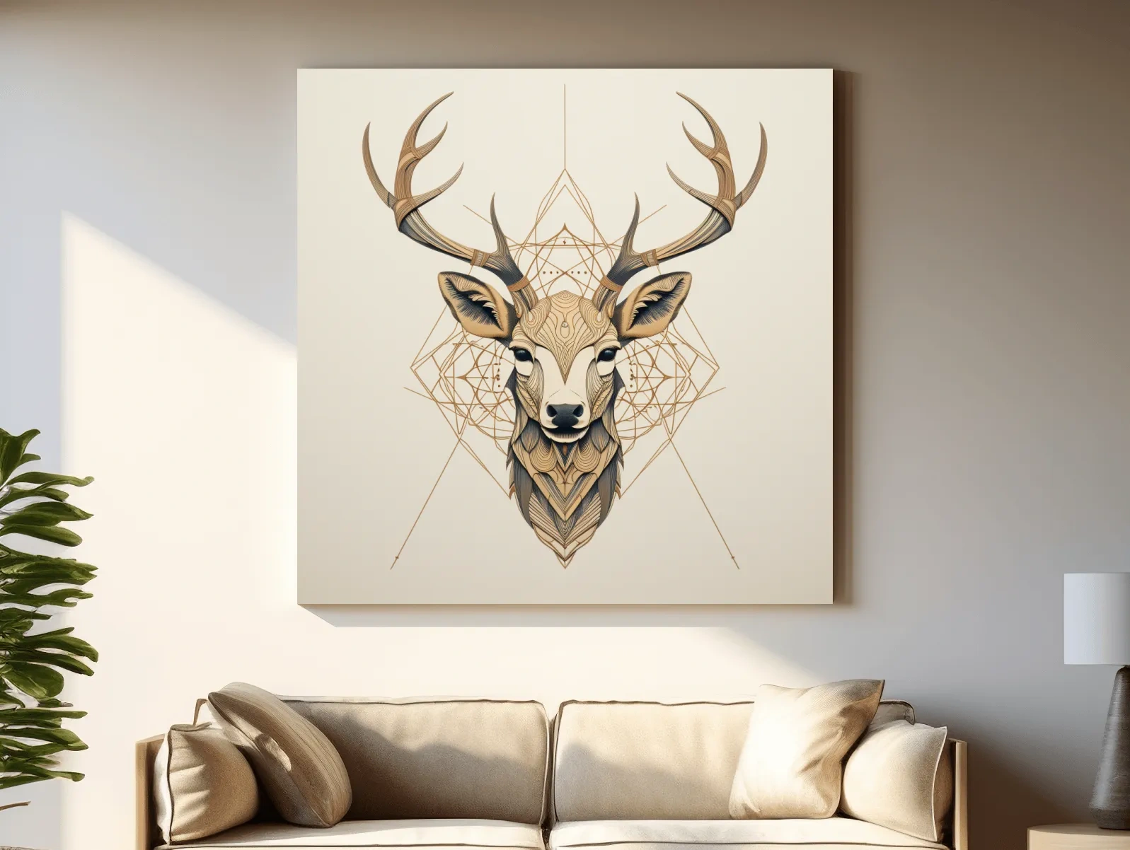 Geometric Deer Head Line Art - Tattoo Style Wildlife Wall Art