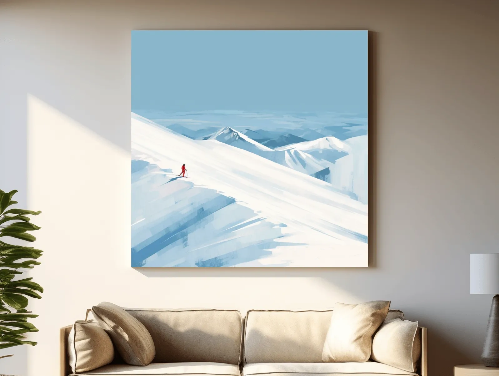 Minimalist Backcountry Skier Painting - Alpine Winter Wall Art
