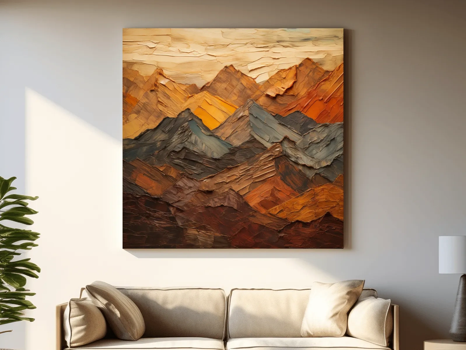 Textured Abstract Mountain Range Painting - Impasto Effect Rustic Landscape Wall Art