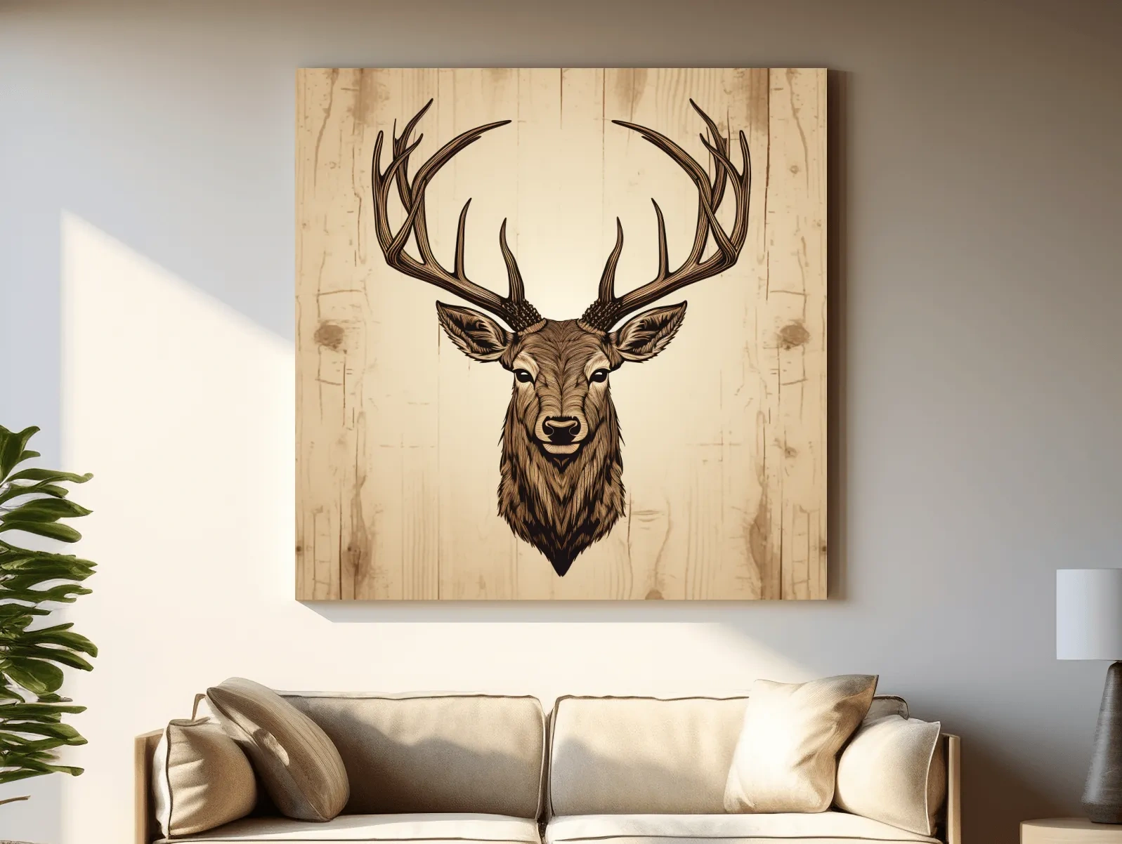 Rustic Stag Head Illustration - Vintage Woodland Cabin Wall Art