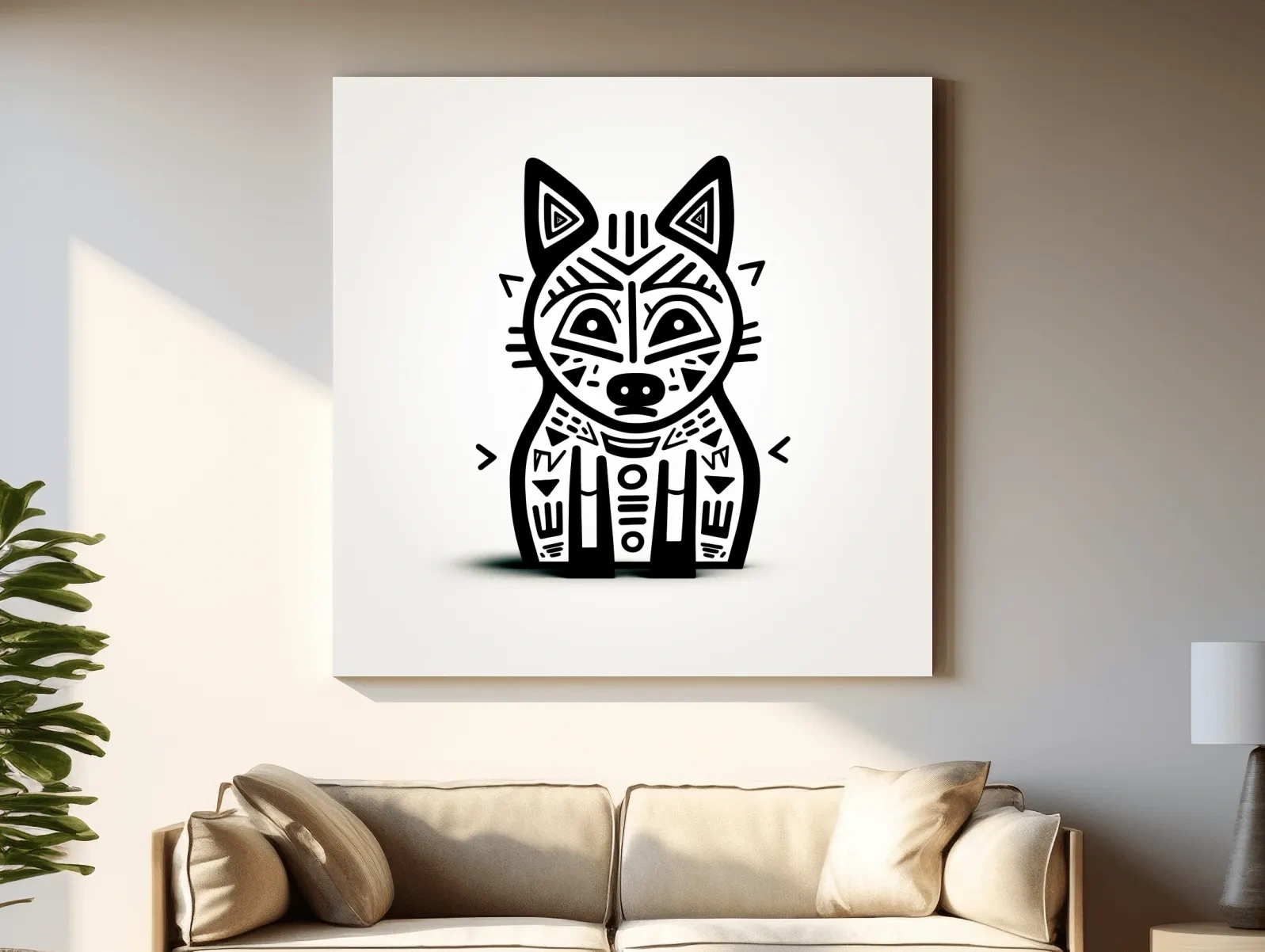Minimalist Tribal Fox Line Art - Quirky Black And White Animal Wall Art